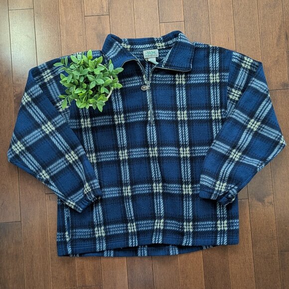BLUE PLAID FLANNEL VINTAGE FLEECE QUARTER ZIP SWEATSHIRT - Picture 1 of 3